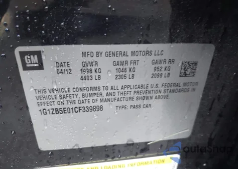 2012 Chevrolet Malibu Ls from USA, damaged, VIN 1G1ZB5E01CF339898